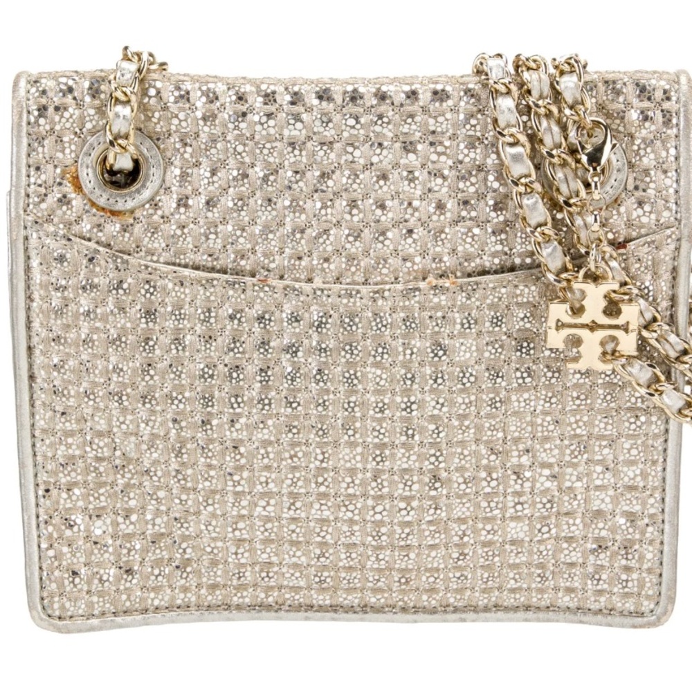 Tory Burch Medium Fleming Silver Shoulder/Crossbody Bag - See Condition Note